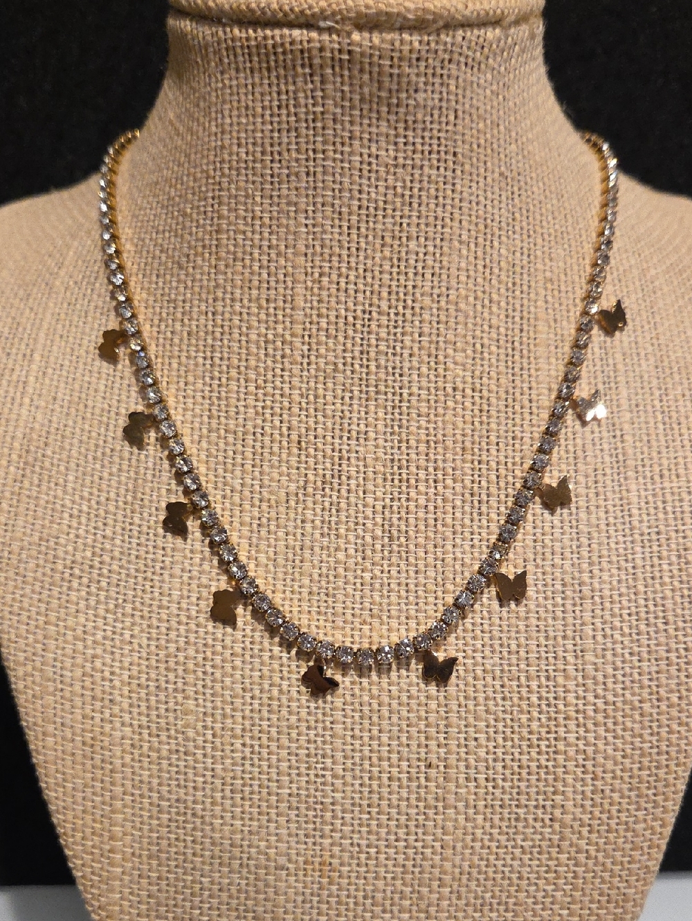Gold Butterfly Charm Crystal Tennis Necklace - Women Jewelry